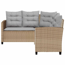 Sofa ogrodowa ze stołem i poduszkami w kształcie litery L