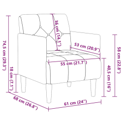 Sofa Fotel z Podłokietnikami Czarny 55 cm Aksamit