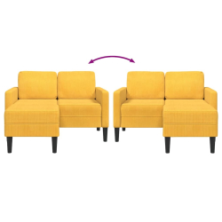 Sofa 2-osobowa z leżanką w kształcie litery L Jasnożółta 125 cm