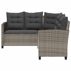 Sofa ogrodowa ze stołem i poduszkami w kształcie litery L