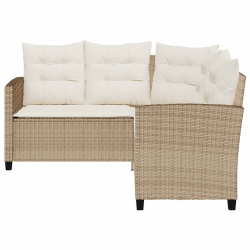 Sofa ogrodowa ze stołem i poduszkami w kształcie litery L