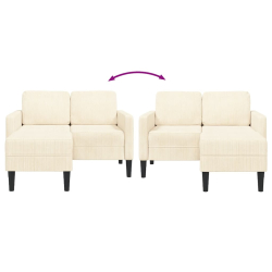 Sofa 2-osobowa z leżanką w kształcie litery L, kremowa, 125 cm