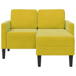 Sofa 2-osobowa z szezlongiem w kształcie litery L, żółta, 125cm