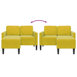 Sofa 2-osobowa z szezlongiem w kształcie litery L, żółta, 125cm