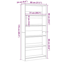 Regał biblioteczny Czarny Dąb 80x24x176 cm Drewno klejone
