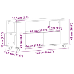 Szafka pod TV z kółkami, czarny dąb, 102x34,5x43 cm
