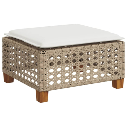 Stołek ogrodowy z poduszką, beżowy, 63,5x56x32 cm, rattan PE