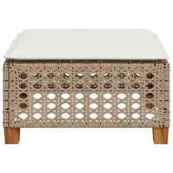 Stołek ogrodowy z poduszką, beżowy, 63,5x56x32 cm, rattan PE