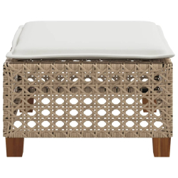 Stołek ogrodowy z poduszką, beżowy, 63,5x56x32 cm, rattan PE