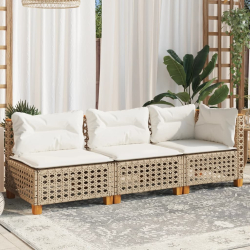 Sofa ogrodowa z poduszkami, 3-osobowa, beż, polirattan