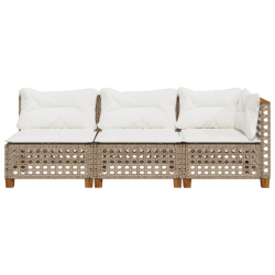 Sofa ogrodowa z poduszkami, 3-osobowa, beż, polirattan