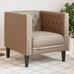 Fotel Chesterfield, cappuccino, tapicerowany sztuczną skórą
