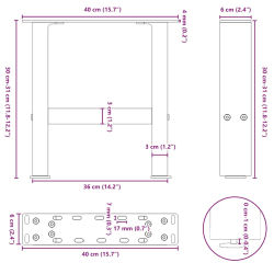 Nogi do stolika kawowego, naturalna stal, 2 szt., 40x(30-31) cm