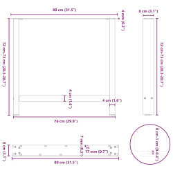 Nogi do stolika kawowego, naturalna stal, 2 szt., 80x(72-73) cm