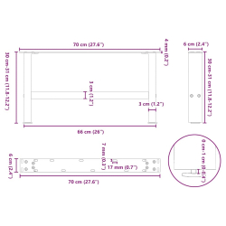Nogi do stolika kawowego, naturalna stal, 2 szt., 70x(30-31) cm