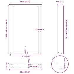 Nogi do stolika kawowego, 2 szt., naturalna stal, 60x(90-91) cm