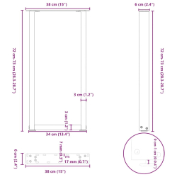 Nogi do stolika kawowego, 2 szt., naturalna stal, 38x(72-73) cm