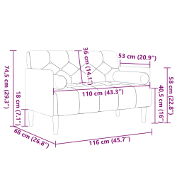 Sofa dwuosobowa z poduszkami wałkowymi Jasnoszara 110 cm