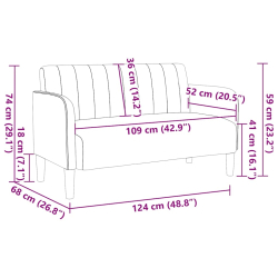 Sofa dwuosobowa Jasnoszara 109 cm Aksamit