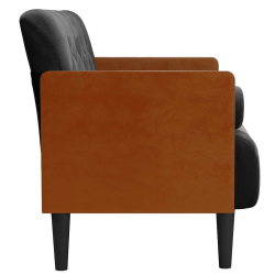 Sofa dwuosobowa z poduszkami wałkowymi Czarna 110 cm Aksamit