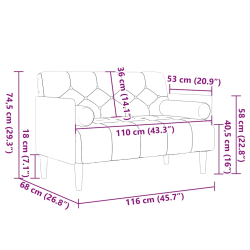 Sofa dwuosobowa z poduszkami wałkowymi Czarna 110 cm Aksamit