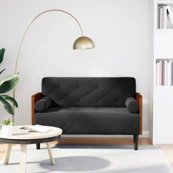 Sofa dwuosobowa z poduszkami wałkowymi Czarna 110 cm Aksamit