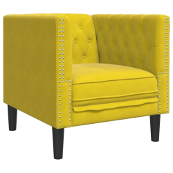 Fotel Chesterfield, żółty, tapicerowany aksamitem