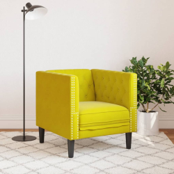 Fotel Chesterfield, żółty, tapicerowany aksamitem