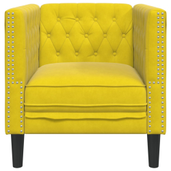 Fotel Chesterfield, żółty, tapicerowany aksamitem