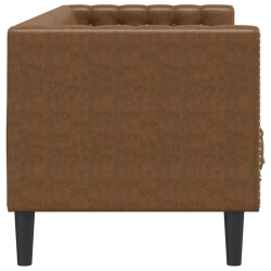 Sofa Chesterfield z wałkami, 3-os., brązowa, sztuczny zamsz