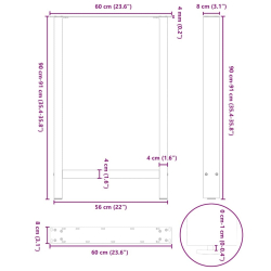 Nogi do stolika kawowego, czarne, 2 szt., 60x(90-91) cm, stal