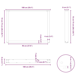 Nogi do stolika kawowego, 2 szt., naturalna stal, 100x(72-73)cm