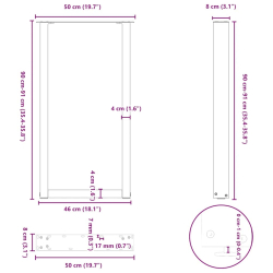 Nogi do stolika kawowego, 2 szt., naturalna stal, 50x(90-91) cm