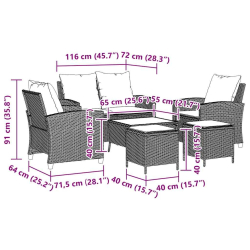 6-cz. zestaw mebli ogrodowych, z poduszkami, jasnoszary
