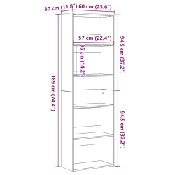 Regał biblioteczny Czarny Dąb 60x30x189 cm Drewno klejone