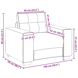 Sofa Fotel Jasnoszary 59 cm Aksamit