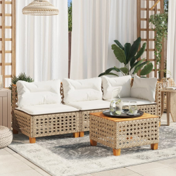 Stolik ogrodowy, beż, 55x55x36 cm, rattan PE i drewno akacjowe