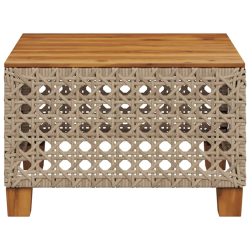 Stolik ogrodowy, beż, 55x55x36 cm, rattan PE i drewno akacjowe