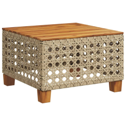 Stolik ogrodowy, beż, 55x55x36 cm, rattan PE i drewno akacjowe