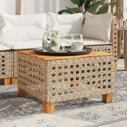 Stolik ogrodowy, beż, 55x55x36 cm, rattan PE i drewno akacjowe