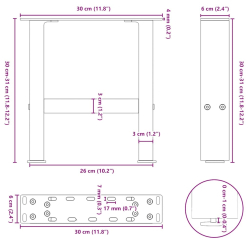 Nogi do stolika kawowego, naturalna stal, 2 szt., 30x(30-31) cm
