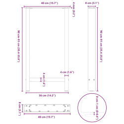 Nogi do stolika kawowego, naturalna stal, 2 szt., 40x(90-91) cm