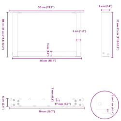 Nogi do stolika kawowego, 2 szt., naturalna stal, 50x(30-31) cm