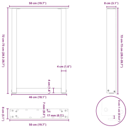 Nogi do stolika kawowego, 2 szt., naturalna stal, 50x(72-73) cm