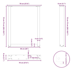 Nogi do stolika kawowego, 2 szt., naturalna stal, 70x(72-73) cm