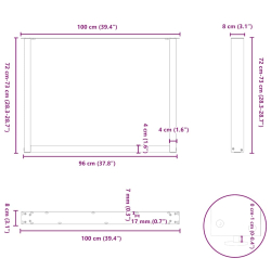 Nogi do stołu jadalnianego, 3 szt., 100x(72-73) cm, stal