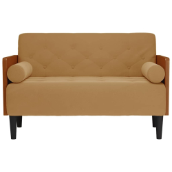 Sofa dwuosobowa z poduszkami wałkowymi Brązowa 110 cm Aksamit