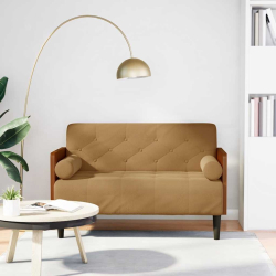 Sofa dwuosobowa z poduszkami wałkowymi Brązowa 110 cm Aksamit