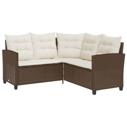 Sofa ogrodowa ze stołem i poduszkami w kształcie litery L