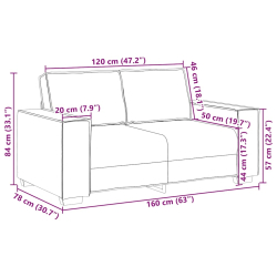 Sofa 2-osobowa, jasnoszara, 120 cm, tapicerowana aksamitem